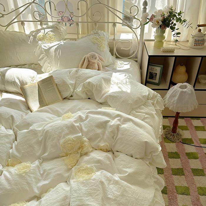 2026 French Romantic Lace 3D Embroidery Washed Four-Piece Set