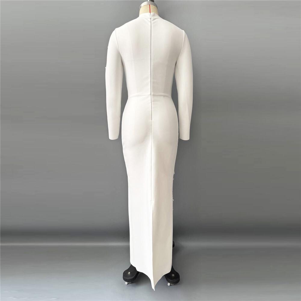 European-Style Rhinestone Beaded Slim Fit Evening Gown with Long Sleeves