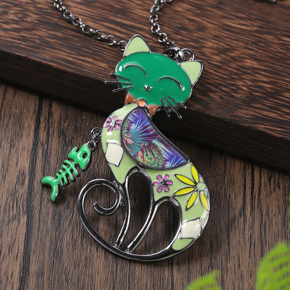 

Fashion Drip Oil Cat Pendant Necklace for Women Accessories New Trendy Designer Long Necklaces Daily Party Prom Jewelry Gift 84cm plus 7cm