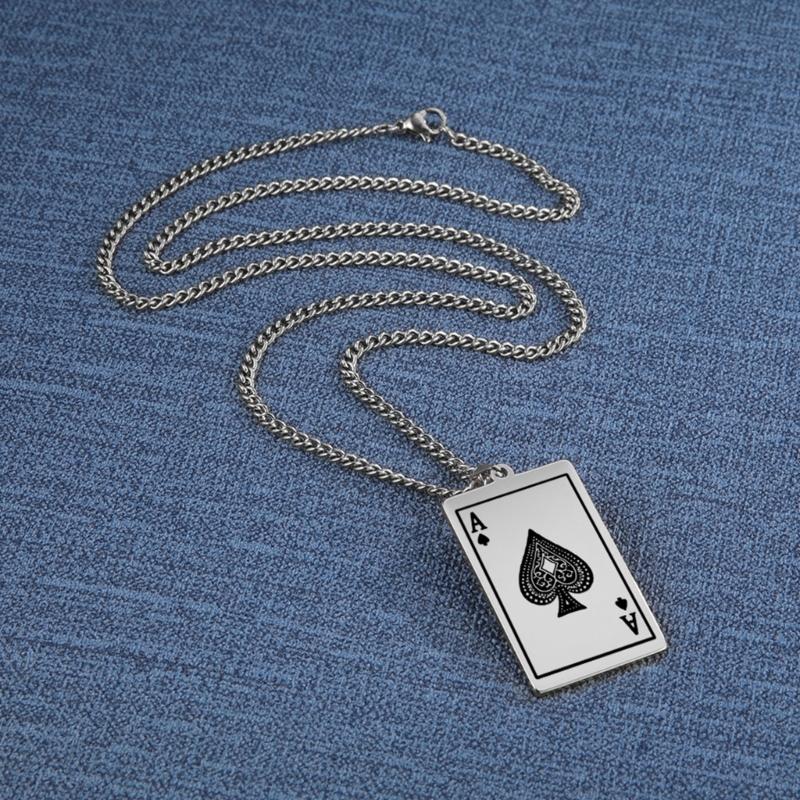 Fashion Poker Card Charm Necklace Unisex Poker Jewelry Man Present Stainless Steel Texture Suitable for Various Occasion