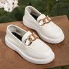 Fashion Women's Chain Decor White Platform Loafers Thick Sole Pu Leather Casual Shoes Woman Comfortable Slip On Walking Shoes Plus Size