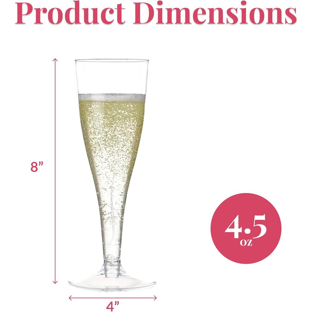 Clear Plastic Champagne Glasses Disposable Champagne Flutes for Parties, Weddings, and Toasting - Elegant and Durable 4.5oz