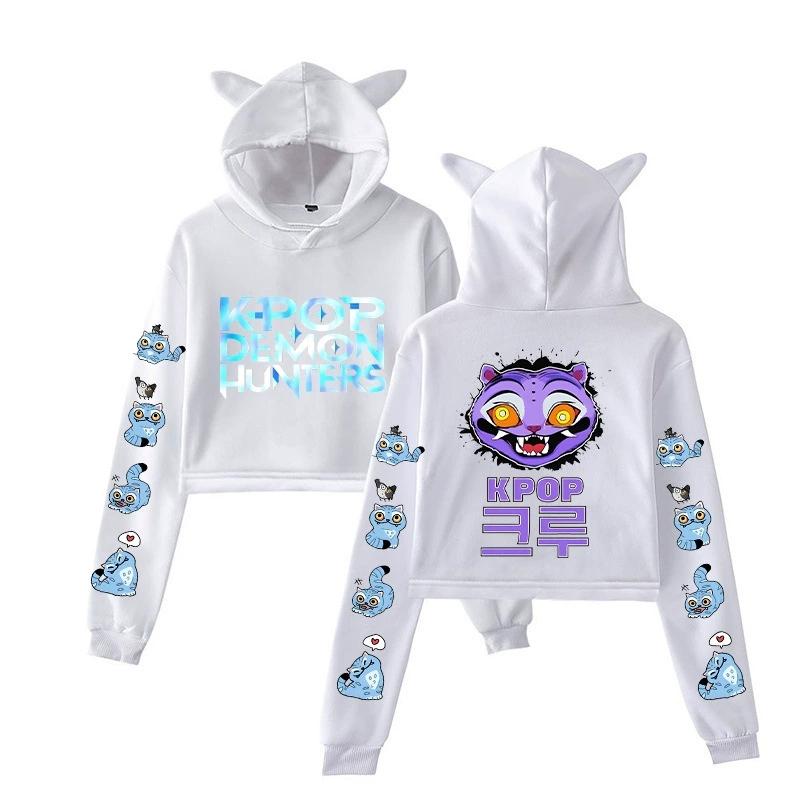 

Гарячий Фільм KPop Мисливці на Демонів Принт Незграбний Тигр Худі Жіночі з Довгим Рукавом Фільмовий Світшот Капюшон Повсякденний Дівчачий Кроп-Топ Пуловер Вуличний Одяг S білий