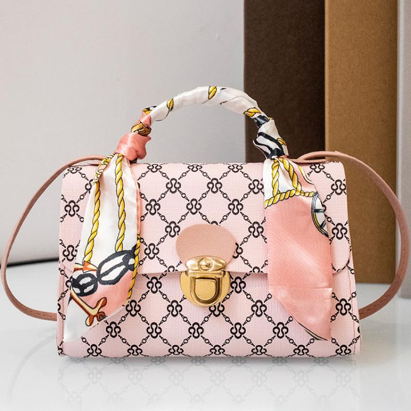 Tote with Scarf Bag Summer  Leather Printing Shoulder Crossbody Cell Phone Square Bag for Women