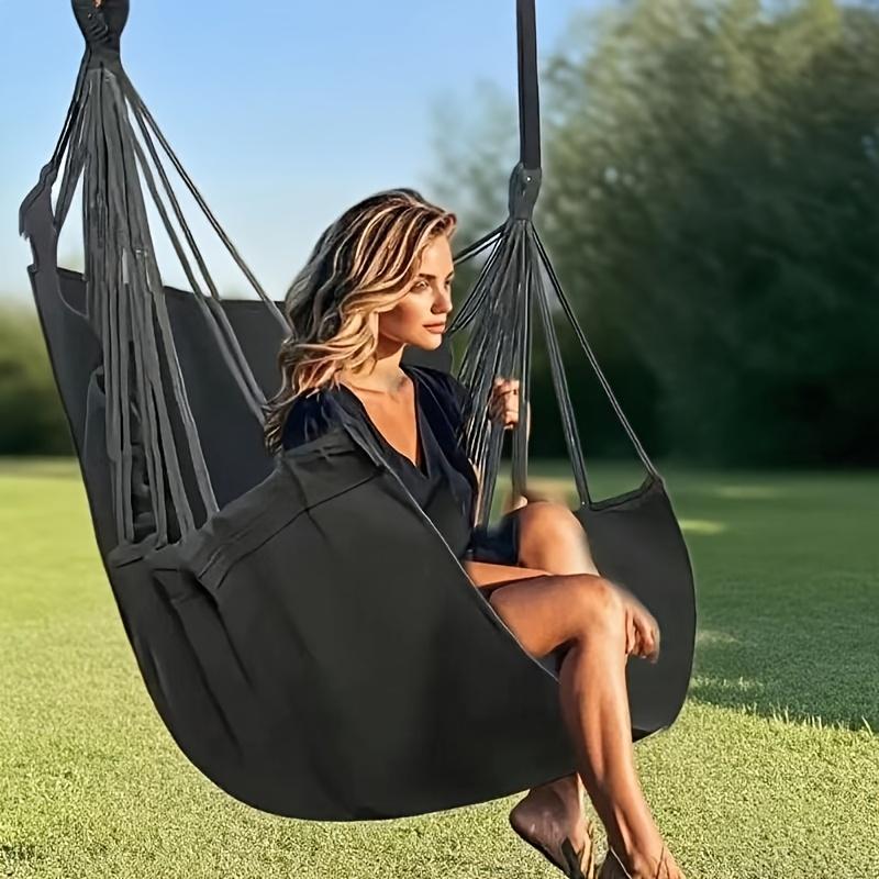 

1 шт. Портативный гамак для отдыха на открытом воздухе с прочной конструкцией из нескольких веревок, удобный и дышащий, прочный для кемпинга, подходит для отдыха на открытом воздухе чёрный