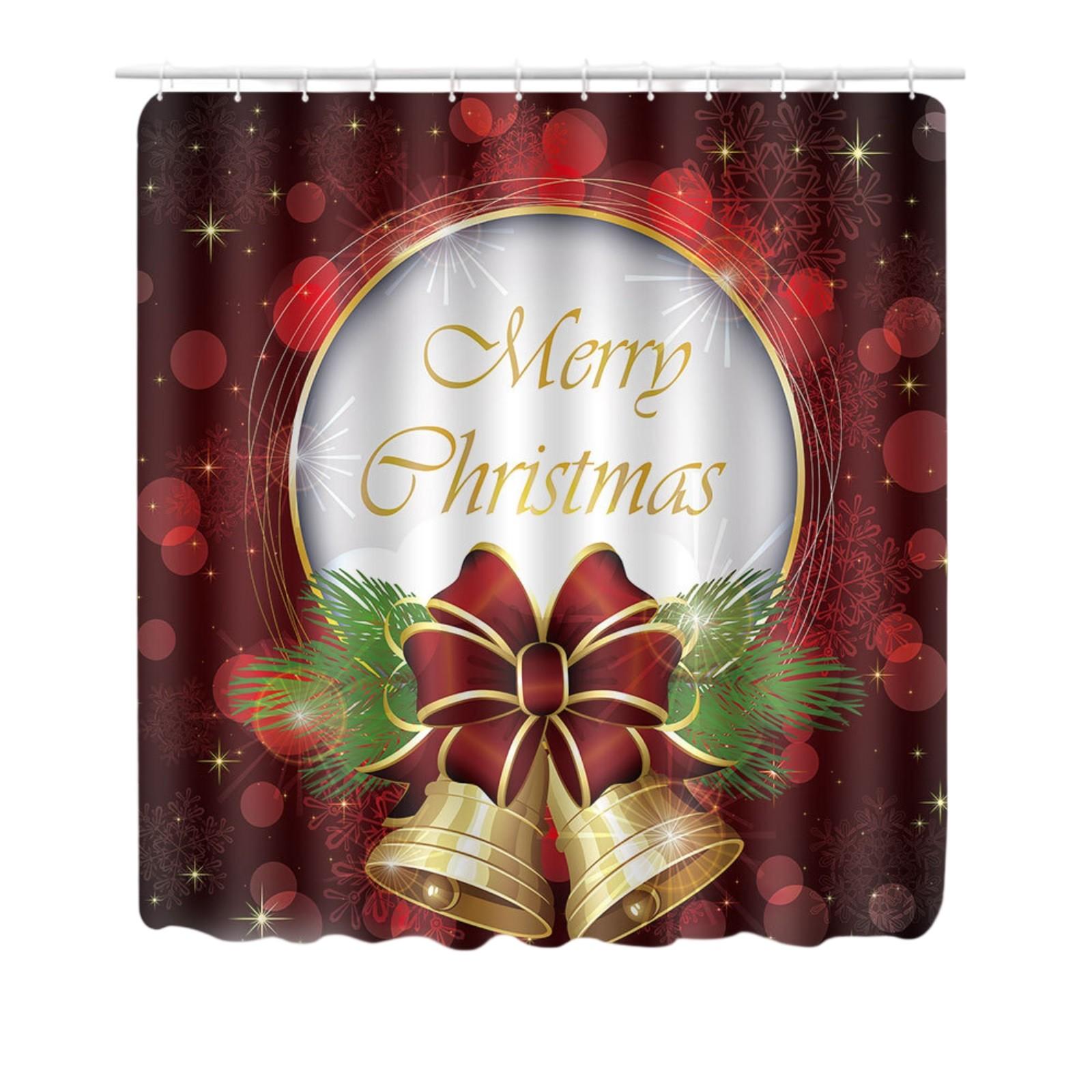 

Christmas Shower Curtain Bathroom With 12 Plastic C-shaped Hooks As A Gift