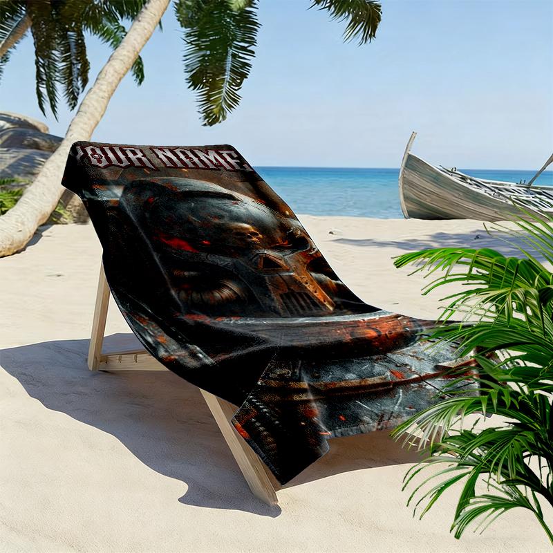 Custom Name Warrior 4K Print Beach Towel, Large Soft Quick Dry Towel for Beach Camping Swimming