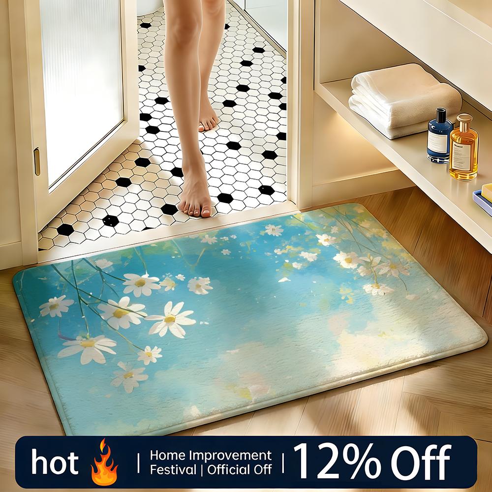 Soft Absorbent Non-Slip Rug Art Daisy Floor Mat Home Decor Doormat Bedroom Floor Mat Shower Carpet