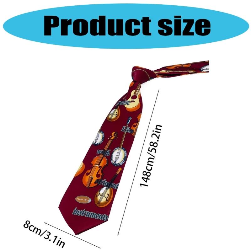 Stylish Men's Necktie Features Guitar And Drum Design For Music Enthusiasts And Casual Business Wear