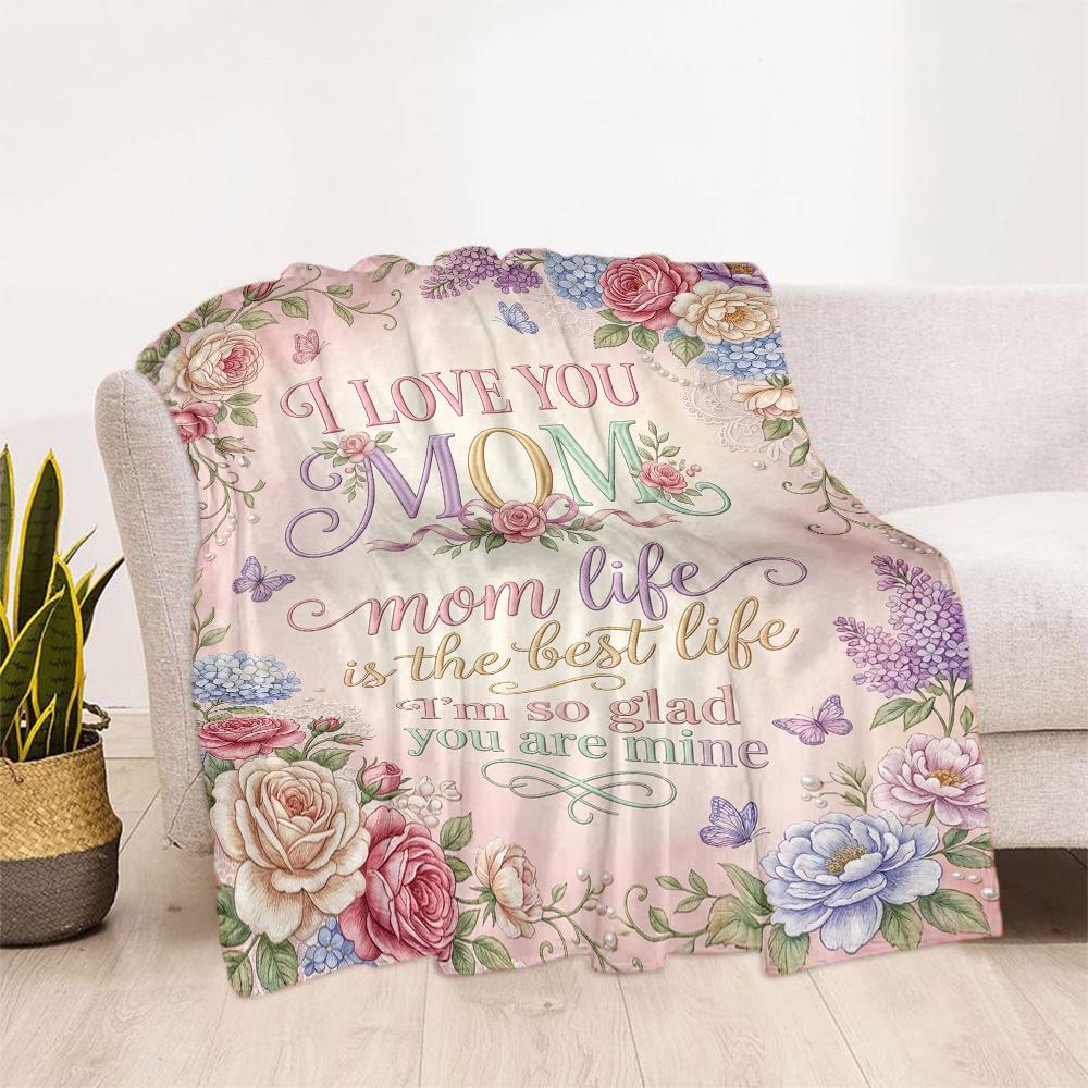Mother's Day Greeting Flannel Blanket-Soft and Suitable for Sofas,Beds,Offices,Travel,All Seasons,Great Gift for Holidays and Birthdays.
