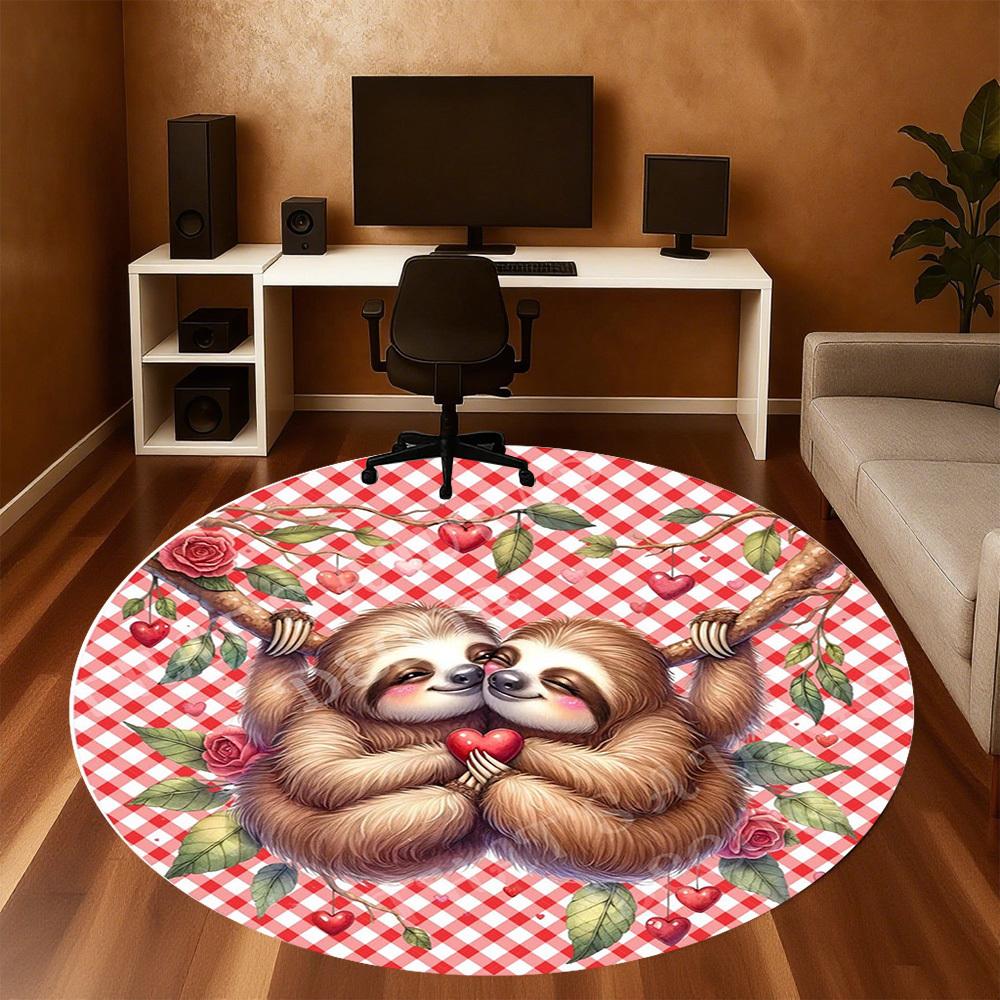 1PC Sloths Love Office Round Area Rug, Under Office Chairs Bedroom Living Room Home Decor,Carpet for Office, -1110267