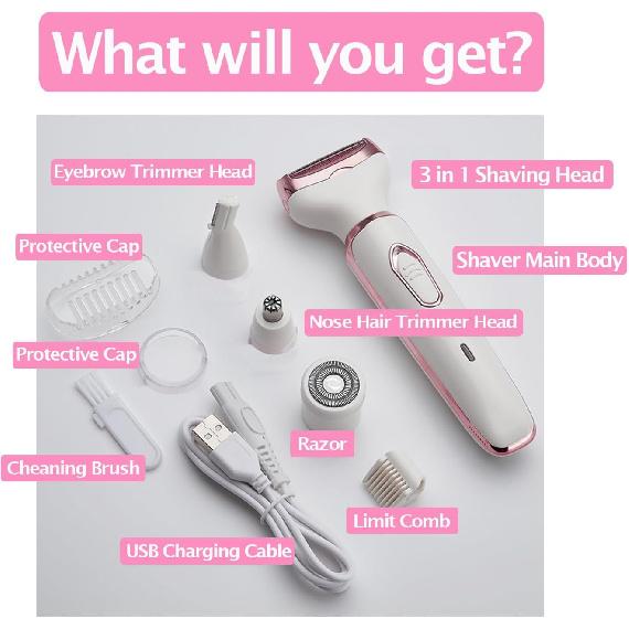 Electric Razors for Women Bikini Shaver for Women 4 In 1 Trimmer, Razors for Shaving Pubic Hair Remover, Painless & Safety for Pubic Body Facial Hair