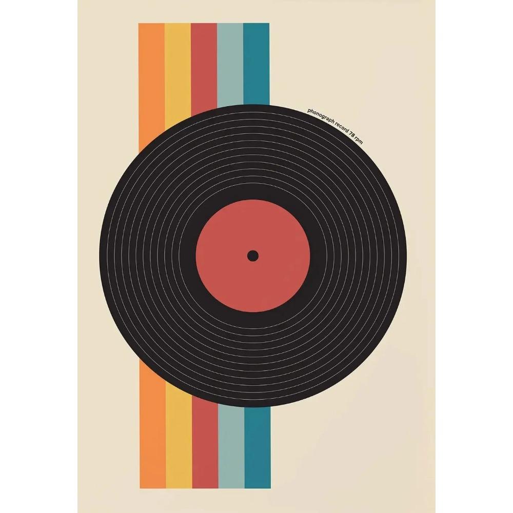 Retro Vinyl Record Print Mid Century Music Minimal Pastel Poster Colorful Wall Art Trendy Minimalist Turntable Home Room Decor