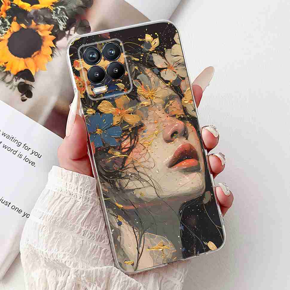 For Realme 8 4G RMX3085 Case Fashion Painted Flowers Soft Silicone TPU Cover For Oppo Realme8 realme 8 6.4" Phone Shell Bumper