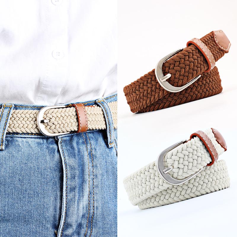 Unisex Youth Elastic Woven Canvas Leather Belt