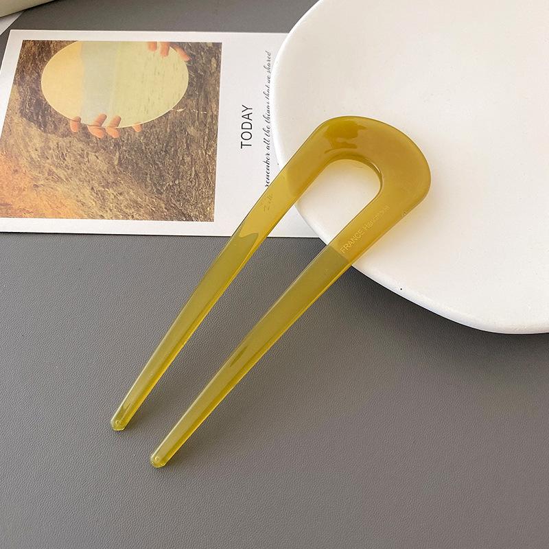 Simple Leopard Print Acetate Geometric U-shaped for Women's Hair Clip Elegant Retro Chinese Coiled Hair Accessory Hairpin