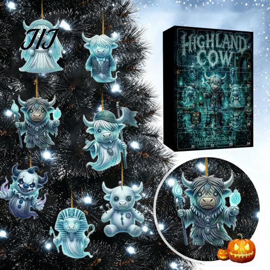 Christmas Countdown Surprise 24 Days Highland Cow Advent Calendar 2026, for Seasonal Party Decorations Kids Adults, Acrylic Cattle Ornaments