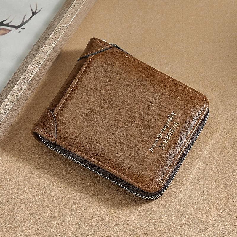 Short Small Zipper Wallet for Men Male Money Clip Vintage Purse Fashion Casual PU Leather Card Holder With Coin Pocket High Quality