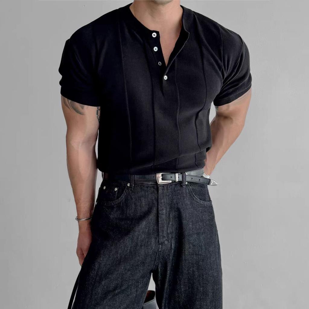 American Retro Heavyweight Short Sleeve T-Shirt Men's Polo Shirt Mature and Stable Muscle-Showing Fitness Sports Casual Top