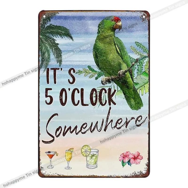 5 O'Clock Vintage Tin Sign, Retro Metal Wall Decor