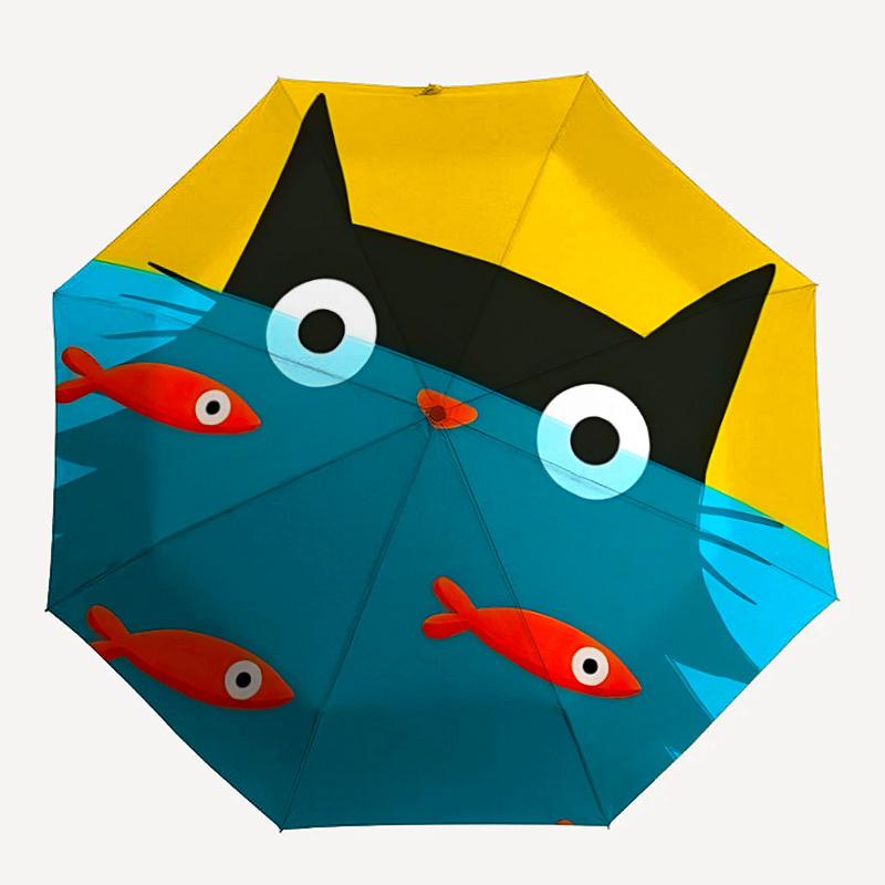 

1pc Cat Fish Automatic Open/close Umbrella, 8-Rib sturdy structure, Portable Travel Umbrella, Parties, Everyday Use, Outdoor Accessory, Arti