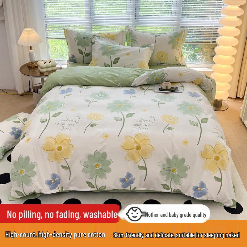 128x68 Pure Cotton Fresh Small Floral Print Four-Piece Dorm Bedding Set 1.5 Bed Sheet Four-Piece Set - Quilt Cover 180*220