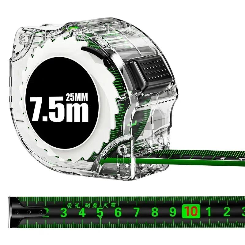 High precision thickened wear-resistant and anti drop tape measure self-locking steel tape measure black fluorescent tape measur