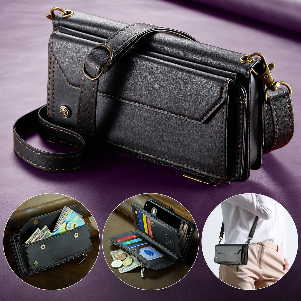 Crossbody Phone Case for iPhone 17 Pro Max Air 16 Plus 17E 16E 15 14 13 12 Mini 11 X Xs Max XR Card Holder Wallet Leather Cover