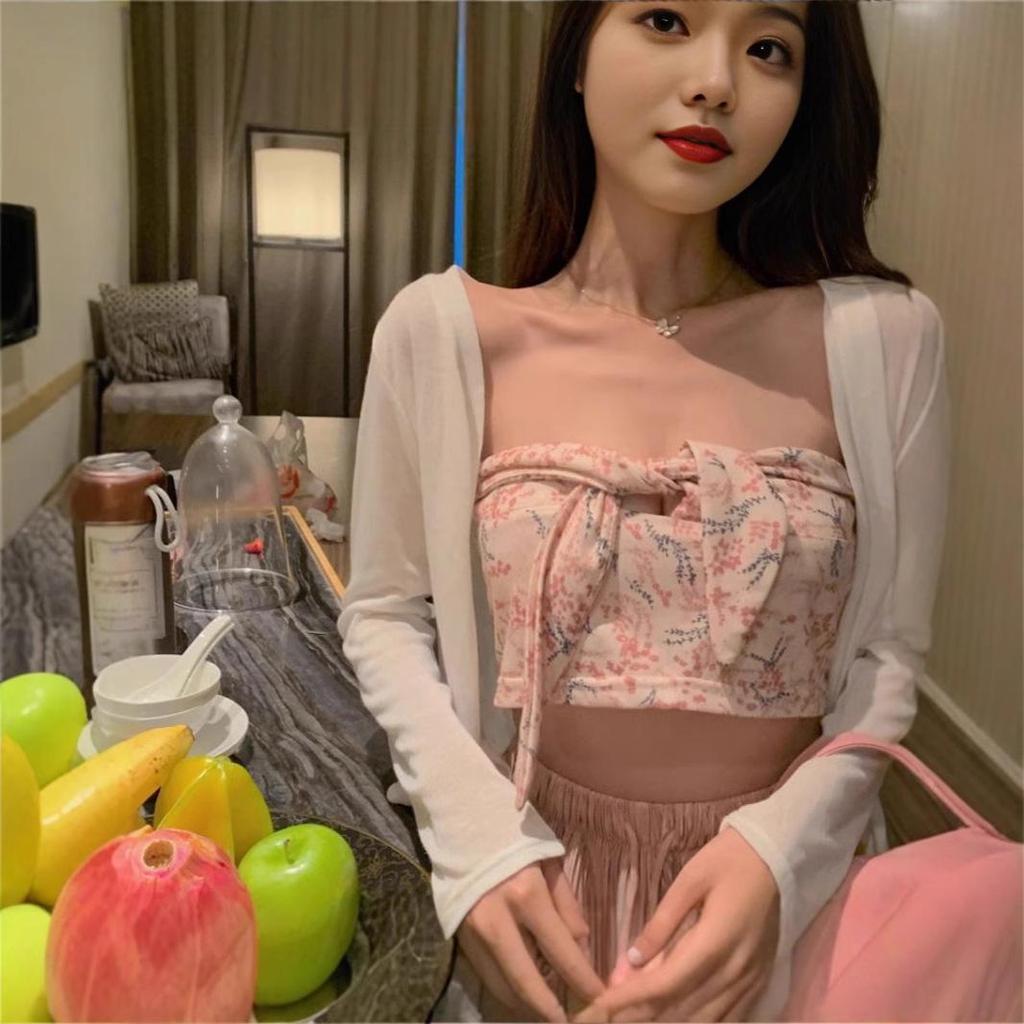 Elegant blomstret stroppeløs camisole-vest - Dame høy midje kort topp