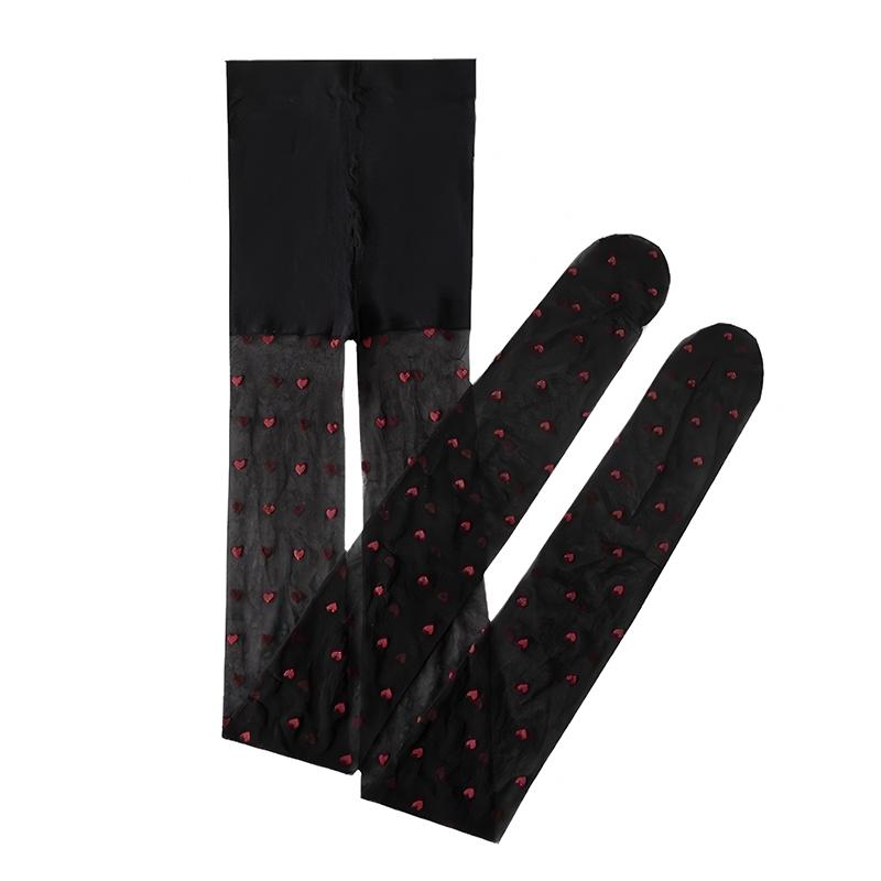 Women Cute Heart-Shaped Sheer Tight Ultra Thin Vintage Faux Tattoo Thigh Sheer Pantyhose Sexy  Female Retro Love Elastic Hosiery