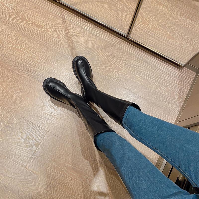 Boots Women's 2025 Autumn and Winter Heightening Knight Boots Martin Elastic Skinny Boots Thick-soled Long Tall Boots Skinny