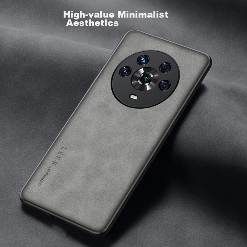 Honor Magic4 Phone Case, Magic4 with Full Lens Protection, Silicone Soft Edge, Shockproof, Ultra-Thin, Simple And Leather Texture Case, Quiet Black