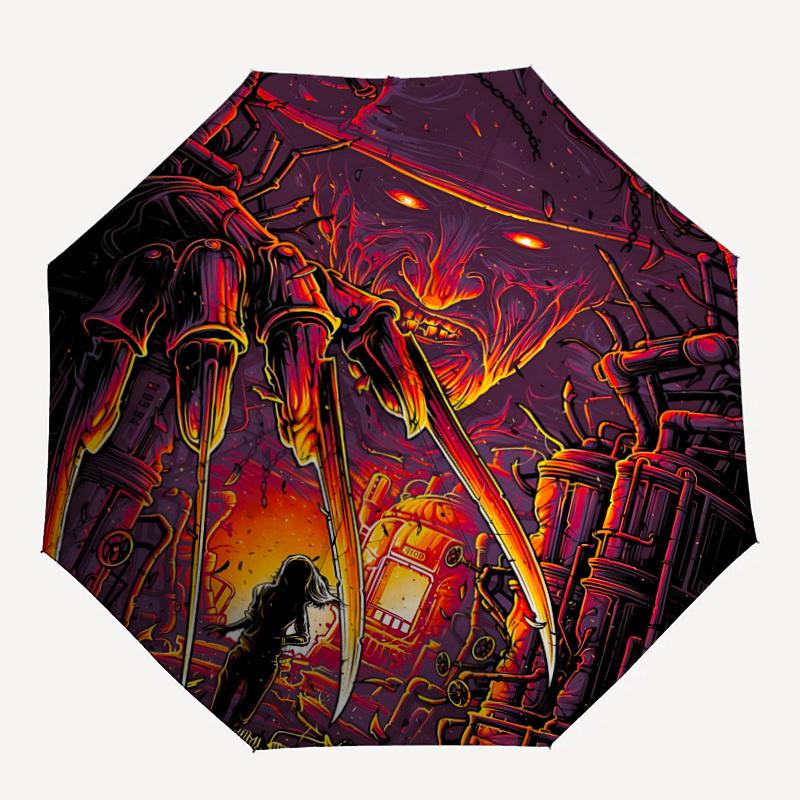 

1pc A Nightmare on Elm Street Automatic Folding Umbrella - Compact 8-Rib Design,Festive Gift for Friends & Family, Compact Umbrella 22086