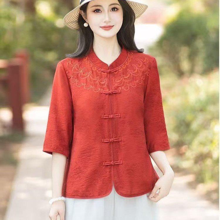 Summer New Stylish Seven-Sleeve Chinese Style Shirt for Middle-Aged Women