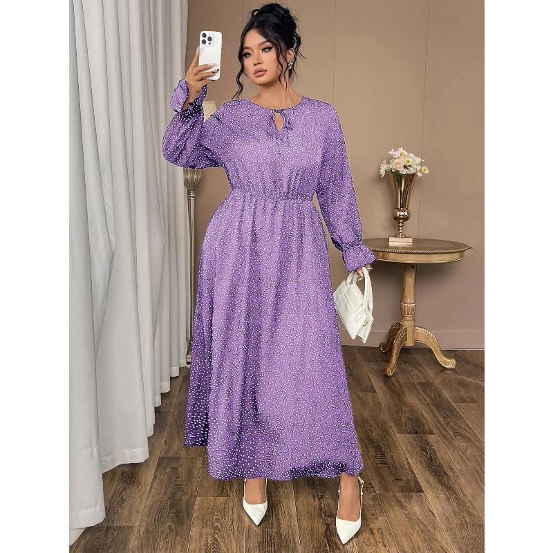 New Summer Printed Large Size Women's Dress with Polka Dot Fashion Loose Long Sleeve Women's Long Dresses Elegant Casual A Line Beach Ladies Dress