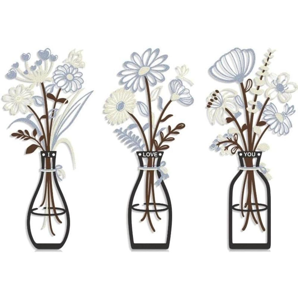 

Wrought Iron Floral 3 Piece Decorative Vase Set Wall Decor for Living Room Bedroom Flower Shop Red Holiday Gift синий
