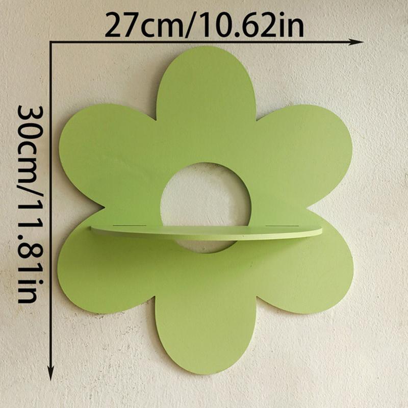 Flower Shape Wall Storage Holder Wooden Wall Art Wall Decoration Floating Plant Shelf For Bathroom Living Room Gift