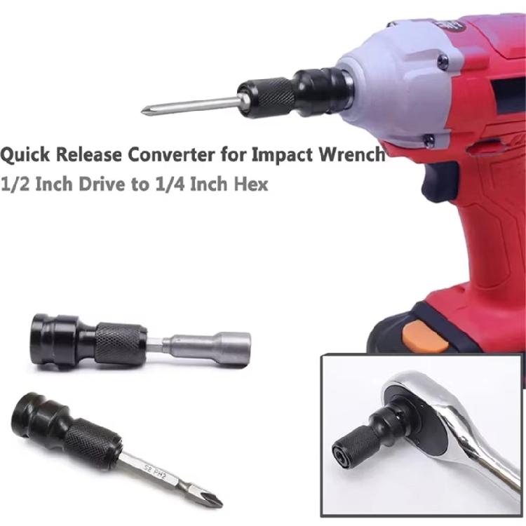 Impact Wrench Adapter 1/2Inch Square Drive To 1/4Inch Hex Socket Converter Attachment Quick Changing Drill Bit Holders