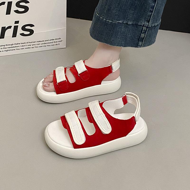 2025 Summer New Velcro Casual Sports Sandals Lightweight Thick Sole with One Word Fashion Shoes Korean Version of Women's Shoes