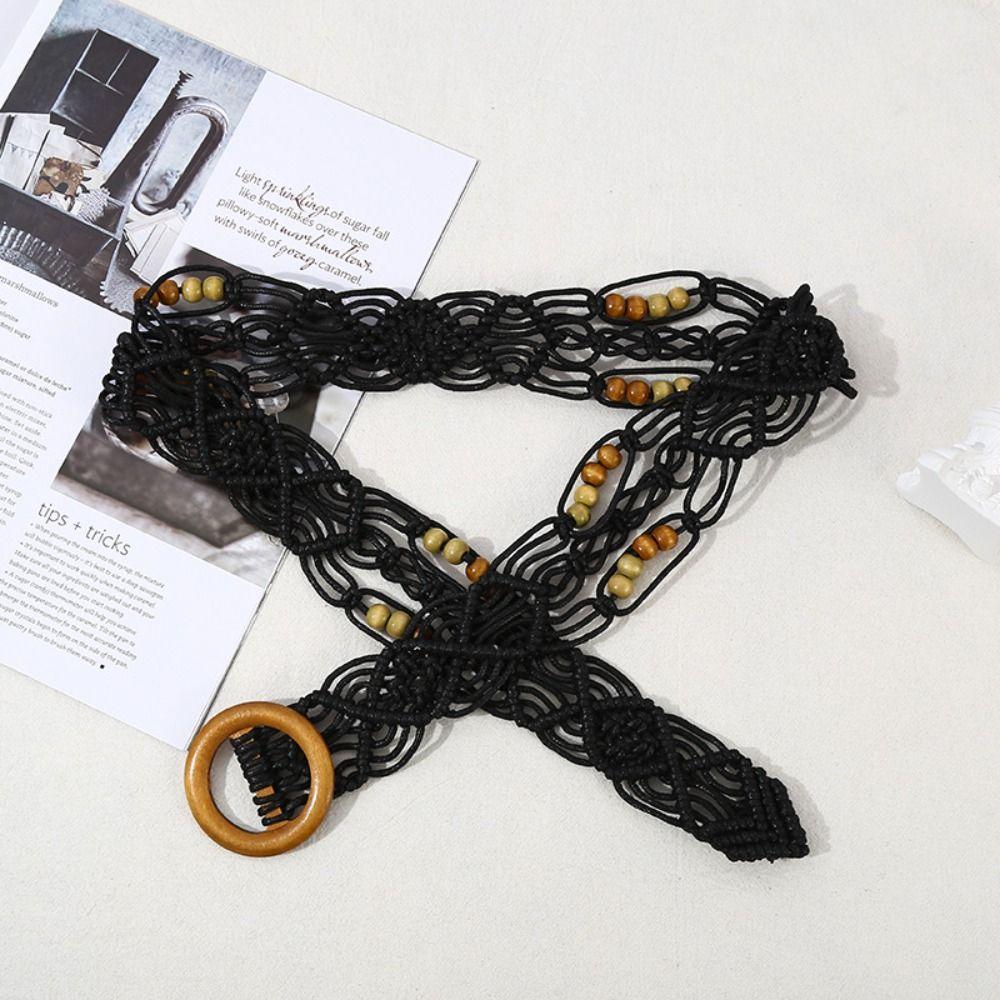 Personality Woven Weave Belt Wax Rope Hollow Out Ethnic Style Waistband Holiday Style Round Waist Rope Women
