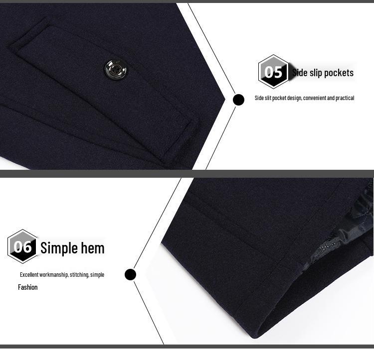 Men's Mid-Length Wool Coat with Scarf Collar and Thick Cotton Lining