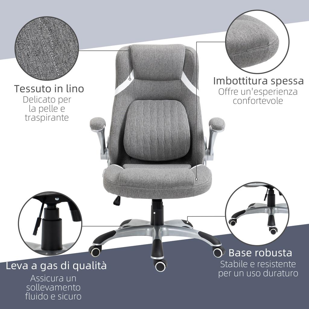 Reclining Office Chair in Breathable Fabric and Steel with Adjustable Height, 68x76x109-117 cm
