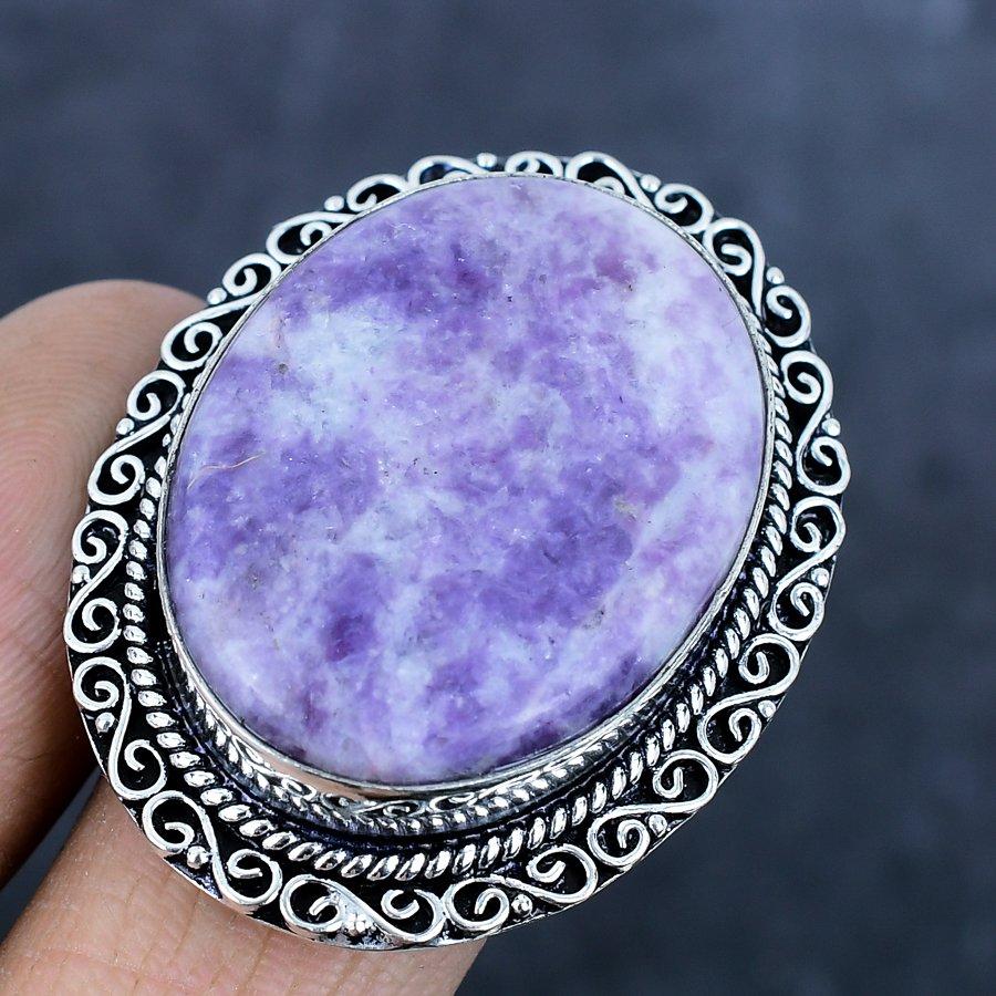 Piatră prețioasă naturală Lepidolit 925 Argint Sterling Bijuterii Inel Mărimea 10 H0t49