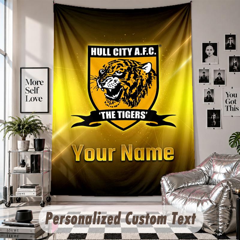 Wall Hanging Tapestry With Custom Name & Text, Hull City Decorative Tapestry For Bedroom