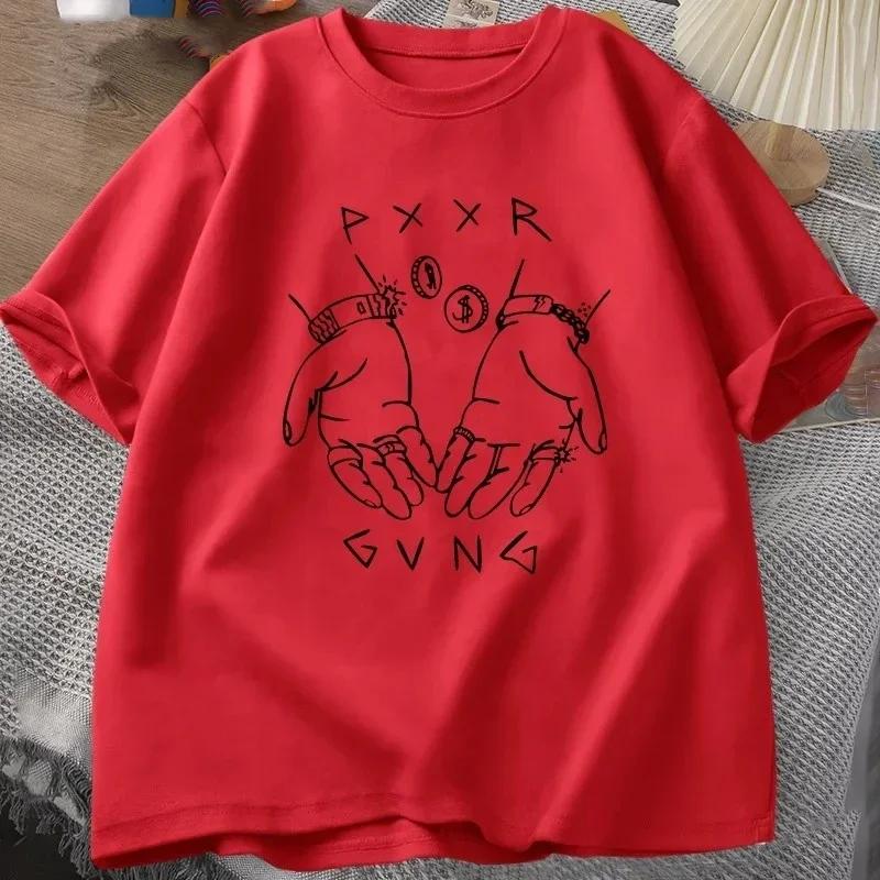 Pxxr Gvng Graphic Printed Summer T-shirts Round Neck Oversized Tshirt Men Cotton Short Sleeve Tops Casual Unisex Streetwear Tees
