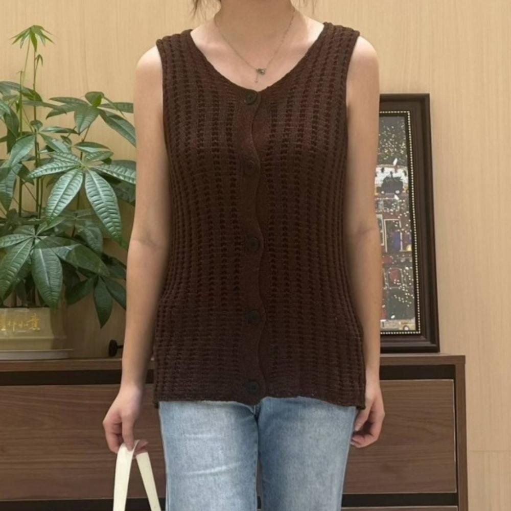 V-neck Knitted Fitted Blazer-style Vest for Women, Summer Mesh Sun Protection Air Conditioning Cover Shirt, Sleeveless Top, Beach Style