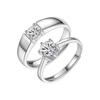 Adjustable Classic Couple Rings Set Rhodium/Gold Plated Brass Open Rings with Zircon Flower Design for Lovers