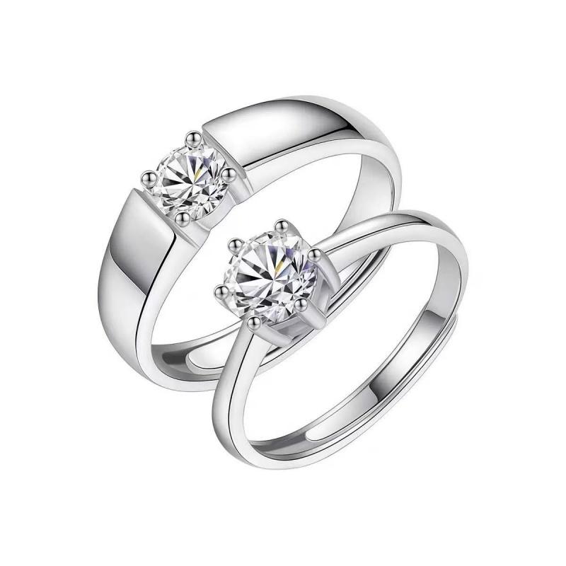 Adjustable Classic Couple Rings Set Rhodium/Gold Plated Brass Open Rings with Zircon Flower Design for Lovers