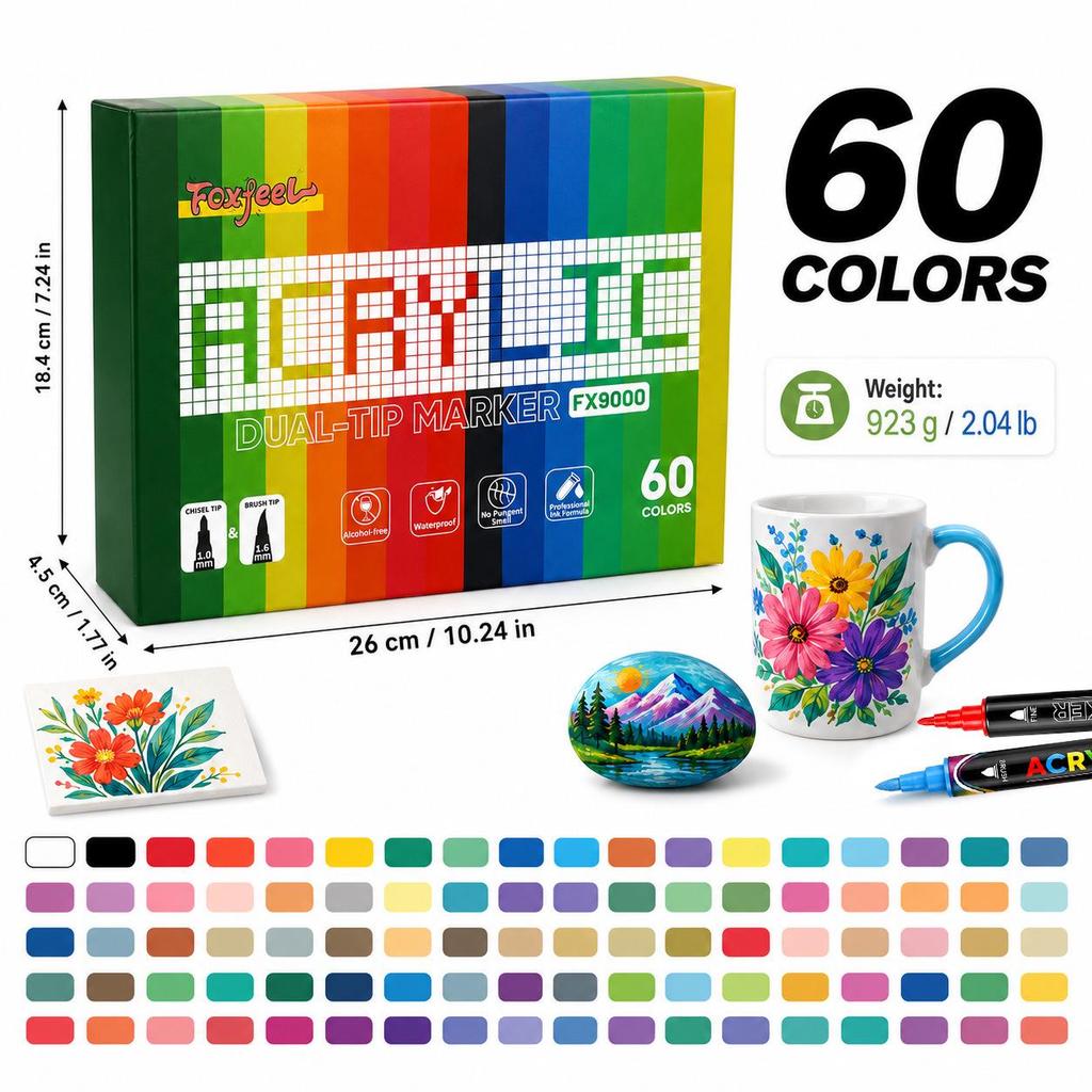 Student Art Double-Ended Acrylic Markers Set - Soft & Hard Tips, Professional Quality