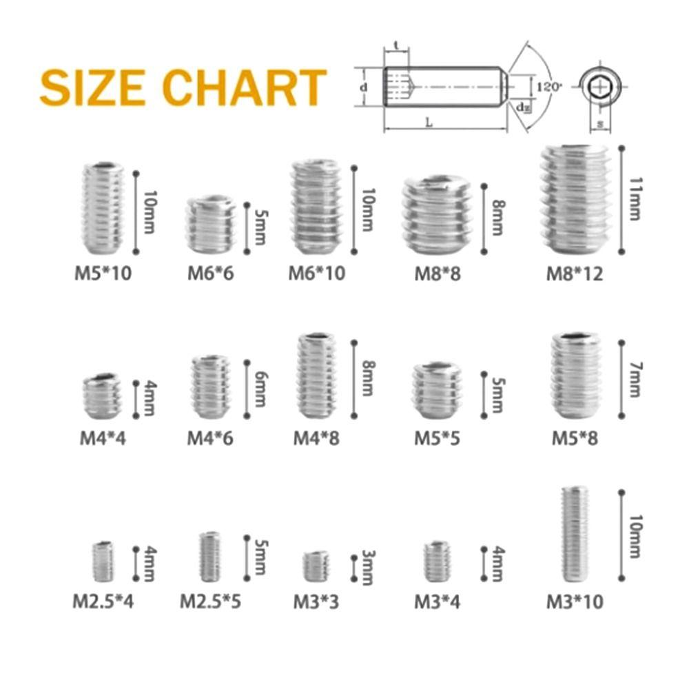 Hex DIN913 304 Stainless Steel Grub Bolt Hexagon Socket Screw Allen Head Assortment Kit
